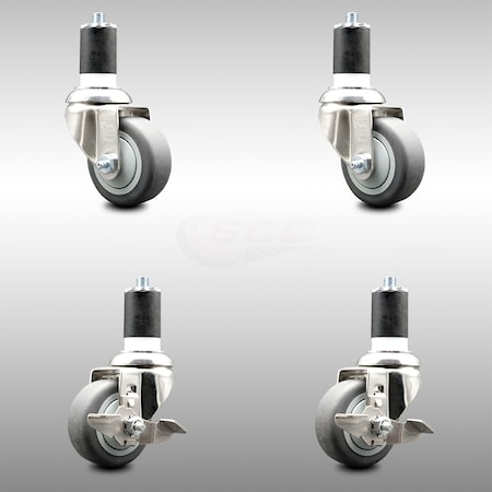 Service Caster 3 Inch 316SS Thermoplastic Rubber Swivel 1-3/4 Inch Stem Caster Brake SCC, 2PK SCC-SS316EX20S314-TPRB-2-TLB-2-134